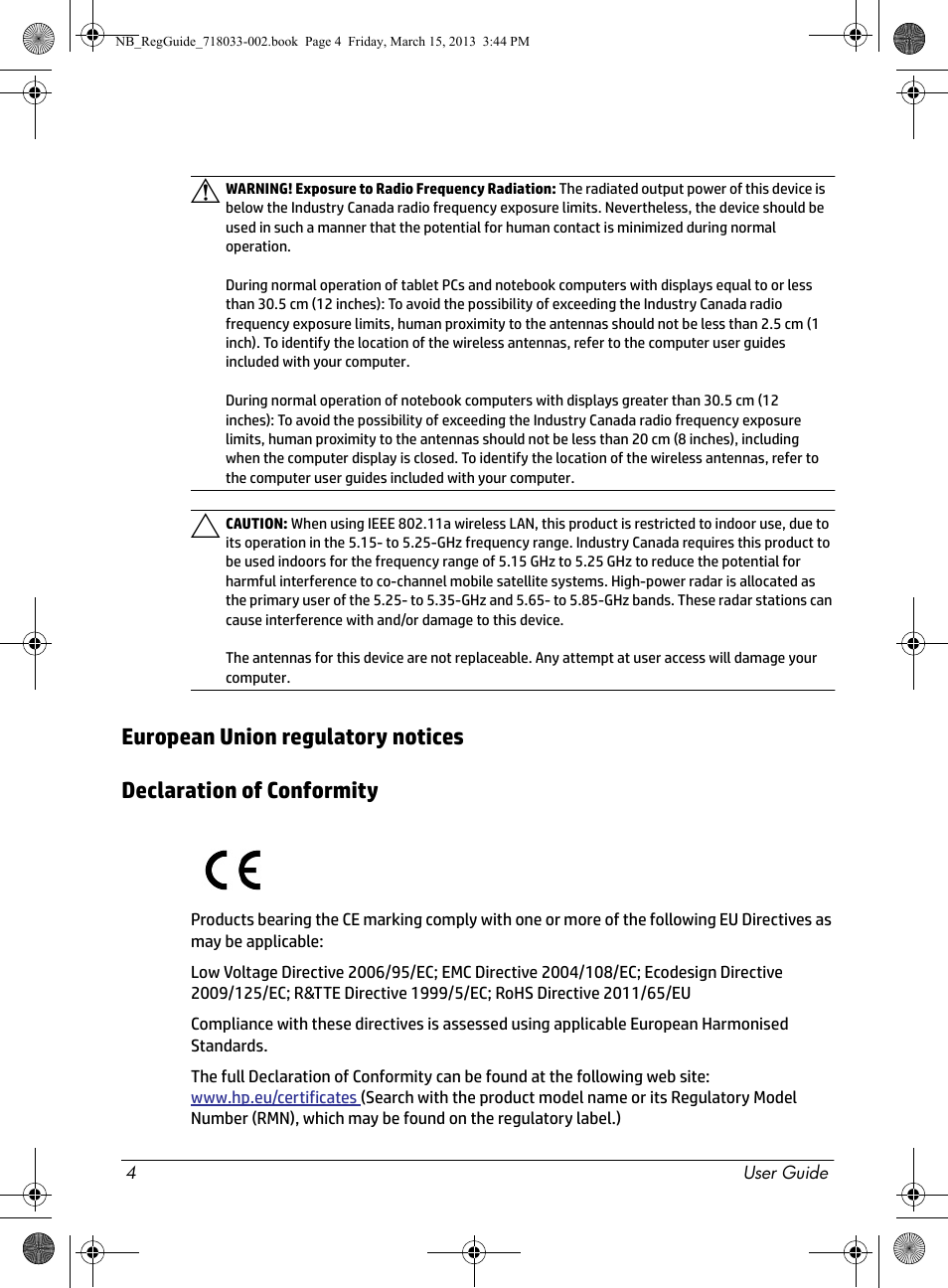 European union regulatory notices, Declaration of conformity | HP Chromebox CB1-016 PC User Manual | Page 6 / 28