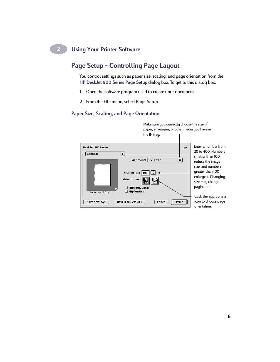 Page setup - controlling page layout | HP Deskjet 932c Printer User Manual | Page 13 / 73