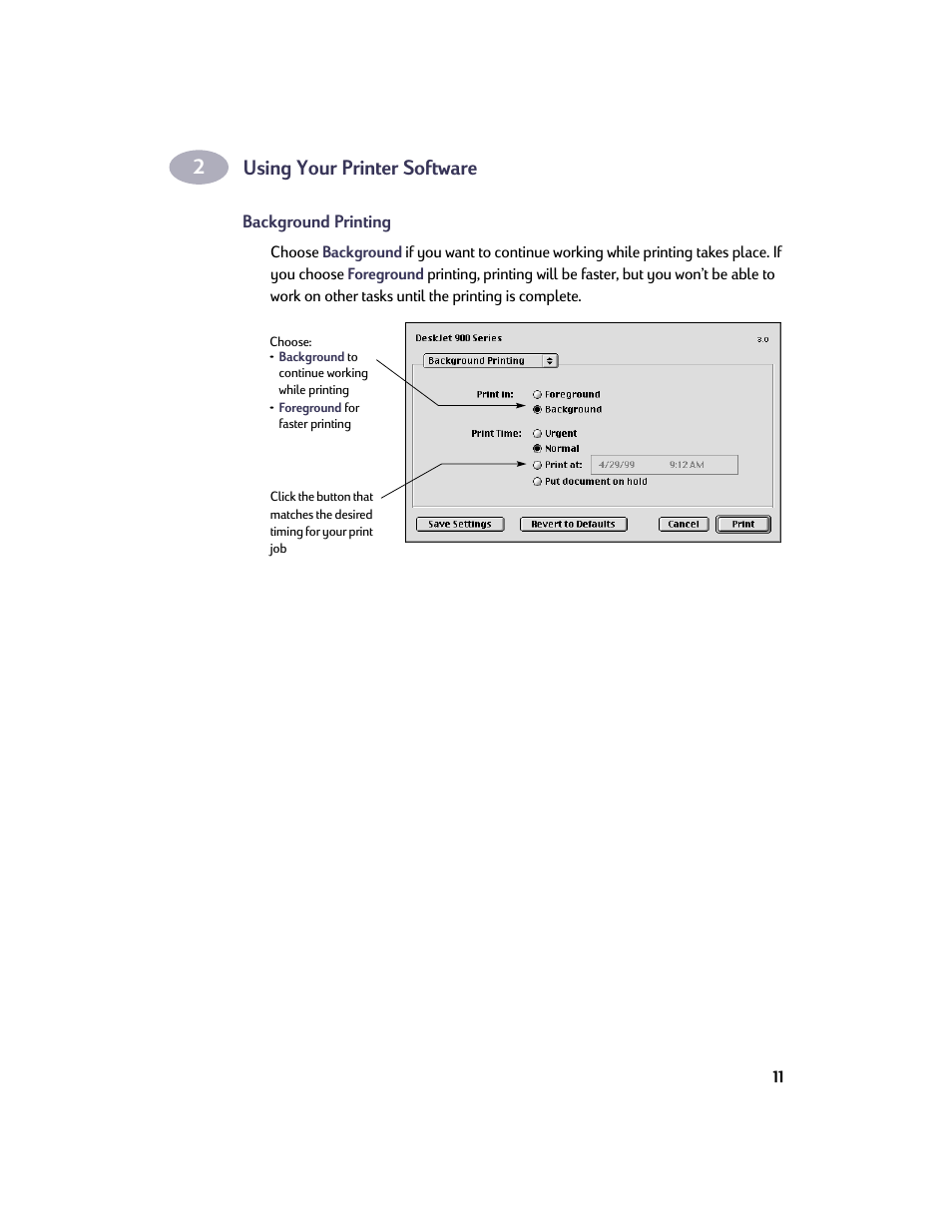 Background printing, Using your printer software | HP Deskjet 932c Printer User Manual | Page 18 / 73