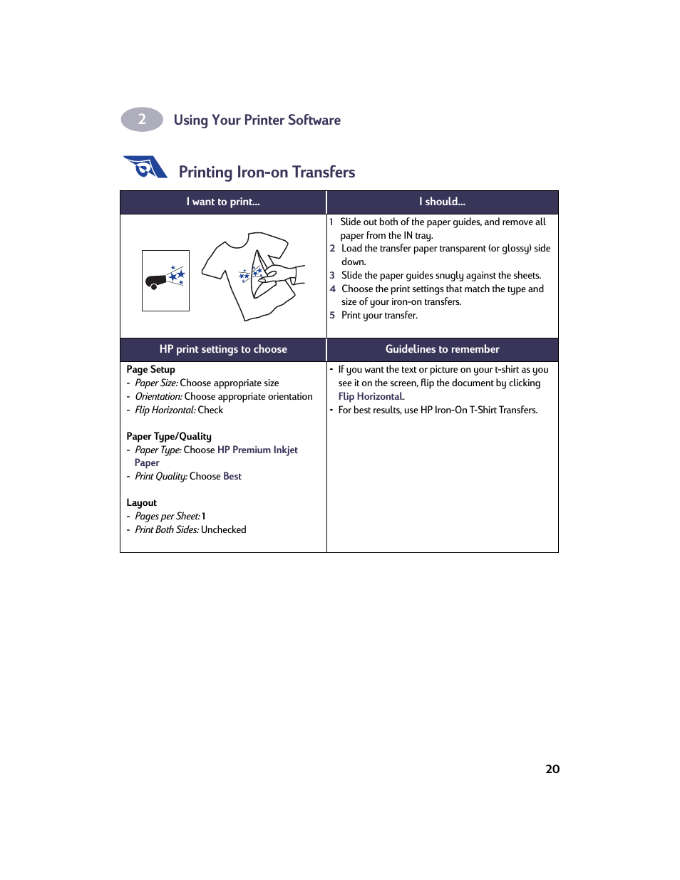 Printing iron-on transfers, Using your printer software | HP Deskjet 932c Printer User Manual | Page 27 / 73
