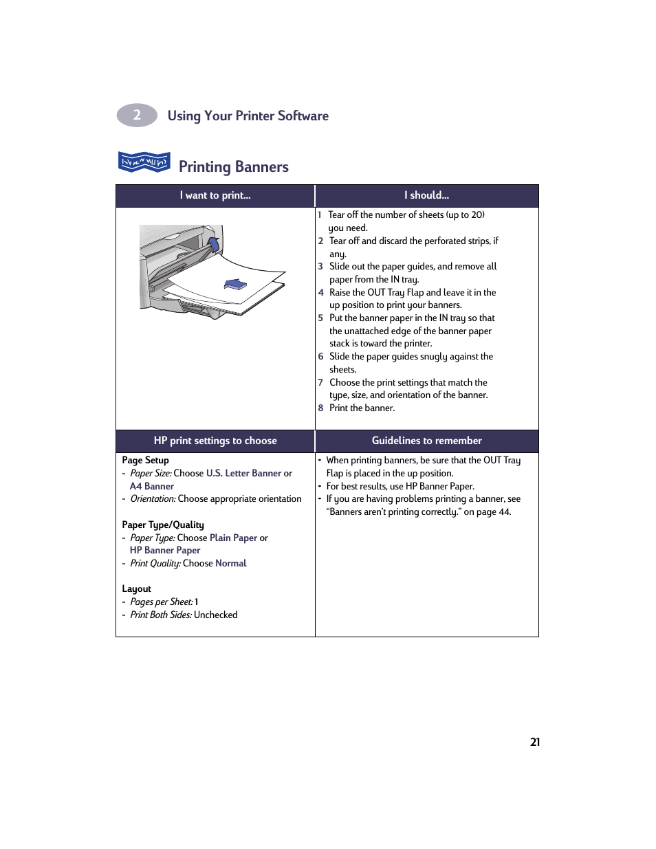 Printing banners, Using your printer software | HP Deskjet 932c Printer User Manual | Page 28 / 73