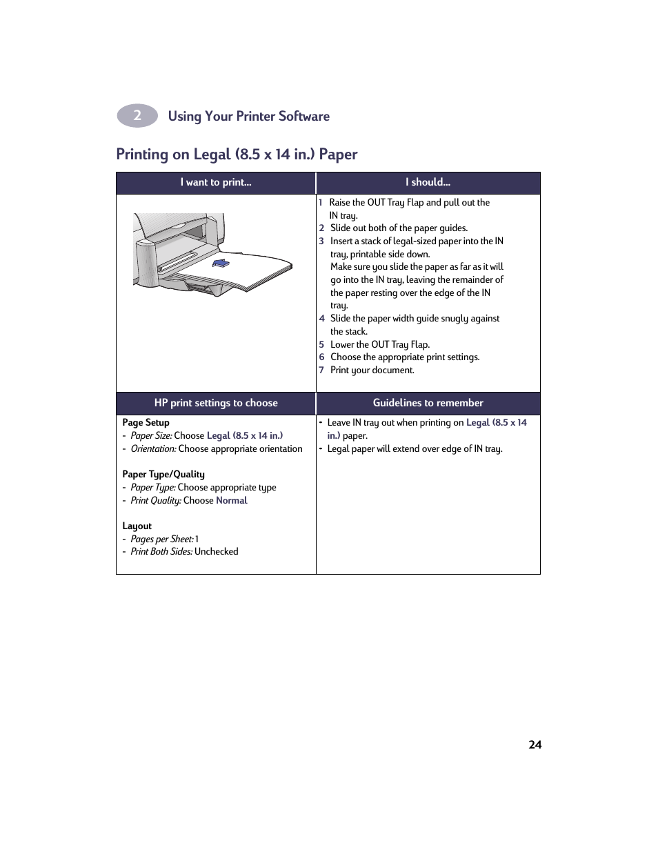 Printing on legal (8.5 x 14 in.) paper, Using your printer software | HP Deskjet 932c Printer User Manual | Page 31 / 73