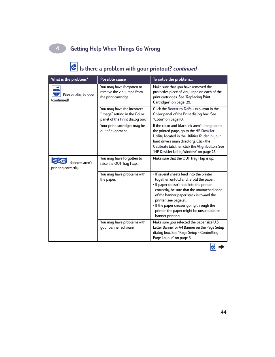 Getting help when things go wrong, Is there a problem with your printout? continued | HP Deskjet 932c Printer User Manual | Page 51 / 73