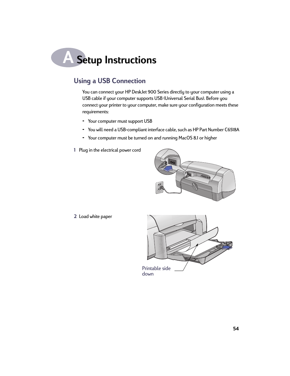 Setup instructions, Using a usb connection, Appendix a setup instructions | HP Deskjet 932c Printer User Manual | Page 61 / 73