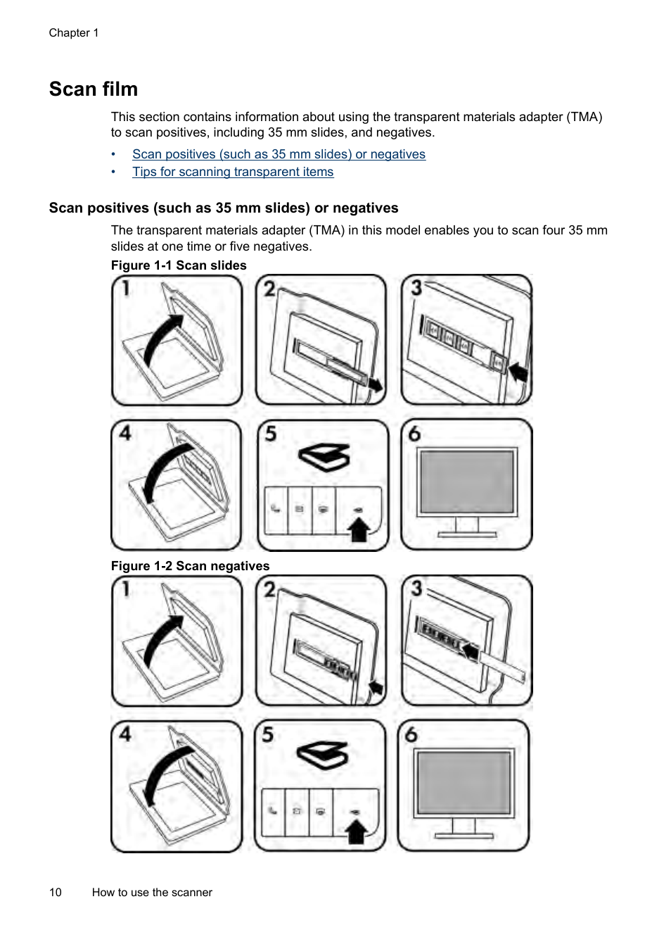 Scan film, Scan positives (such as 35 mm slides) or negatives | HP Scanjet G3110 Photo Scanner User Manual | Page 12 / 30