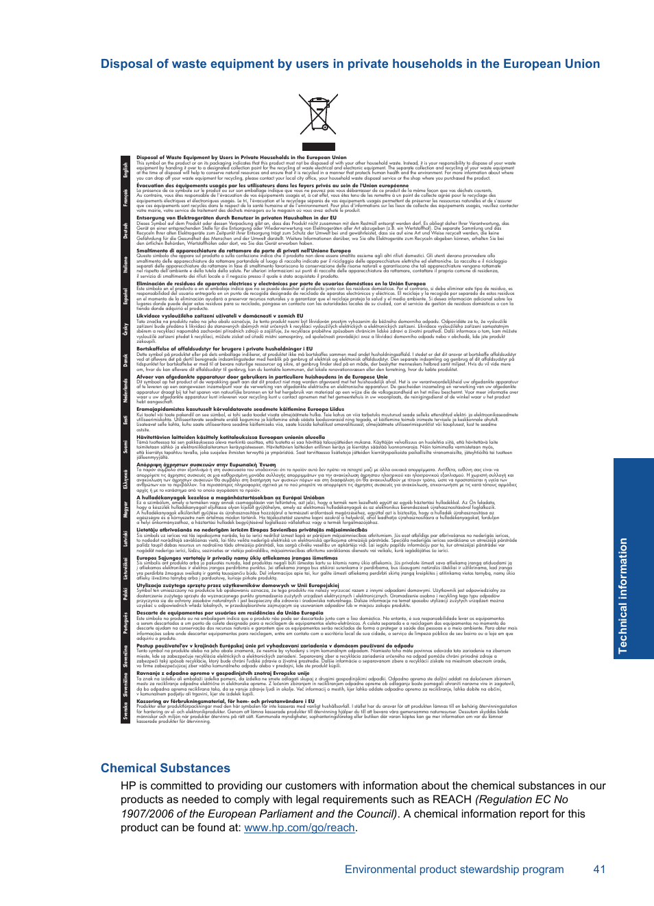 Chemical substances | HP Photosmart D110 User Manual | Page 44 / 52