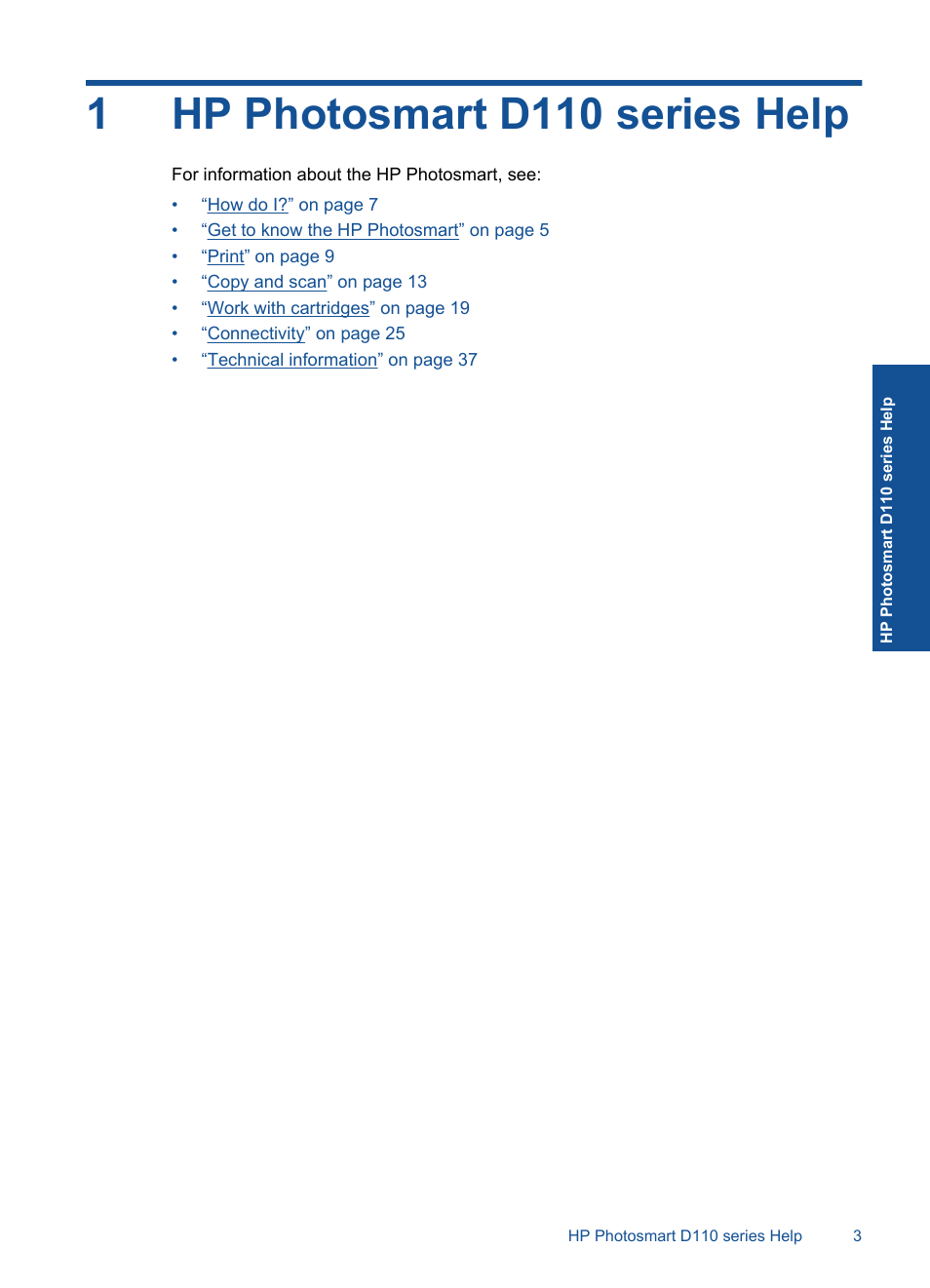 Hp photosmart d110 series help, 1 hp photosmart d110 series help, 1hp photosmart d110 series help | HP Photosmart D110 User Manual | Page 6 / 52