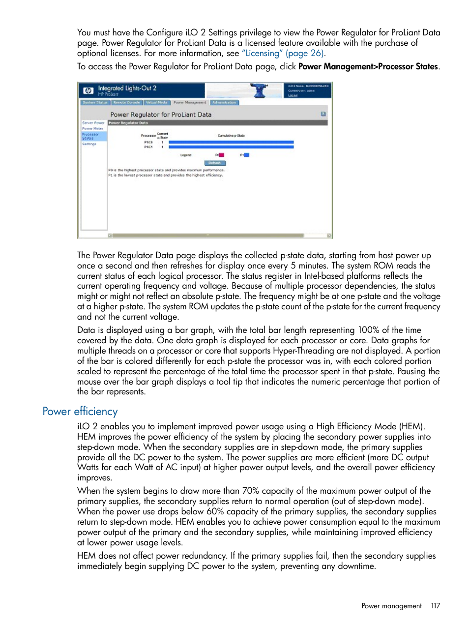 Power efficiency | HP Integrated Lights-Out 2 User Manual | Page 117 / 224