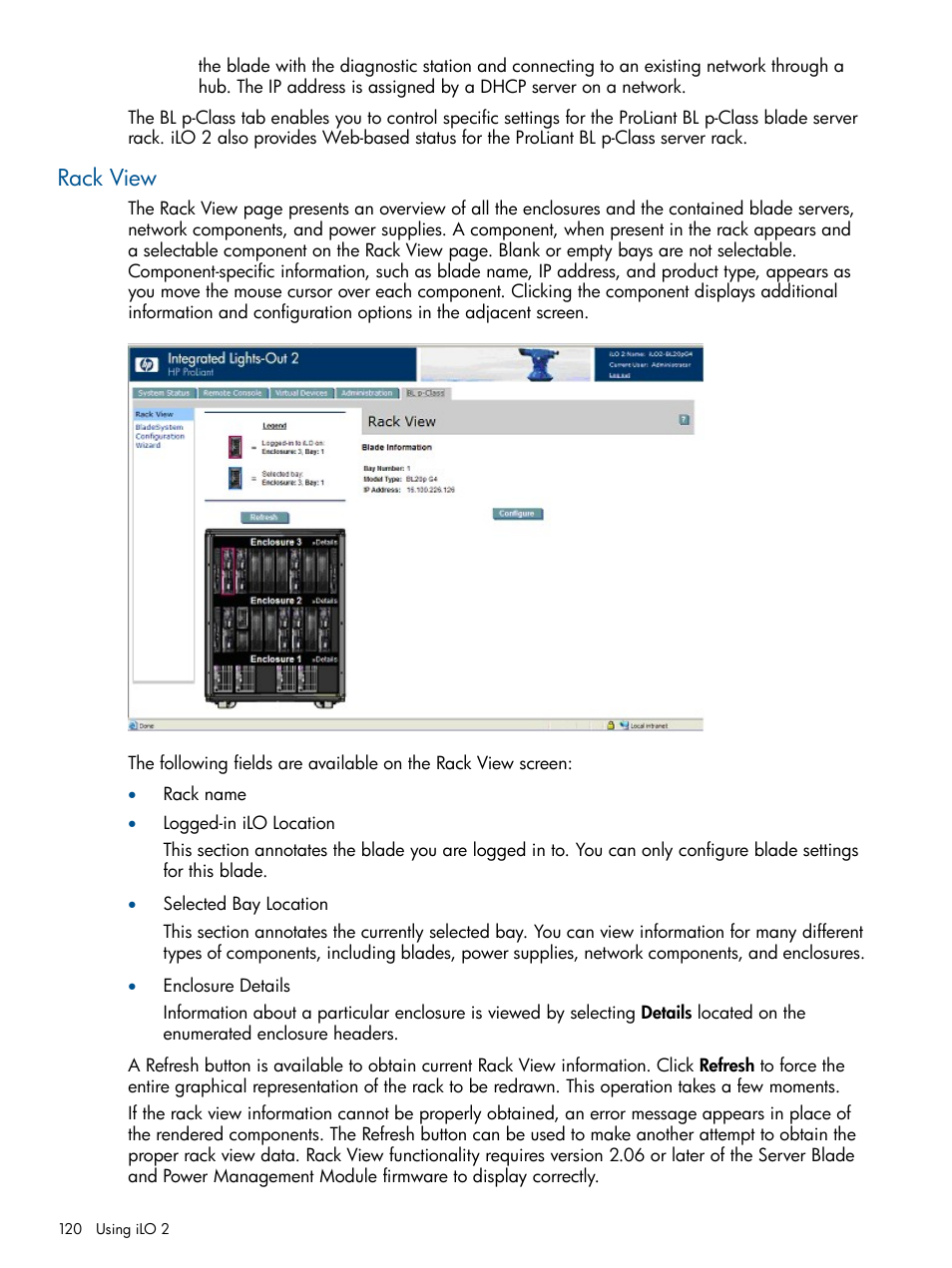 Rack view | HP Integrated Lights-Out 2 User Manual | Page 120 / 224