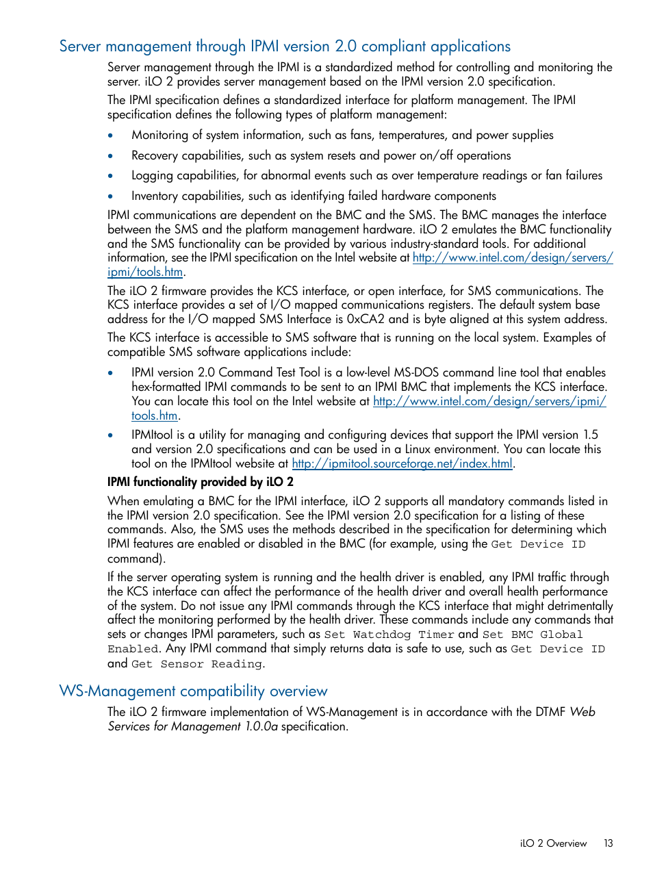 Ws-management compatibility overview | HP Integrated Lights-Out 2 User Manual | Page 13 / 224