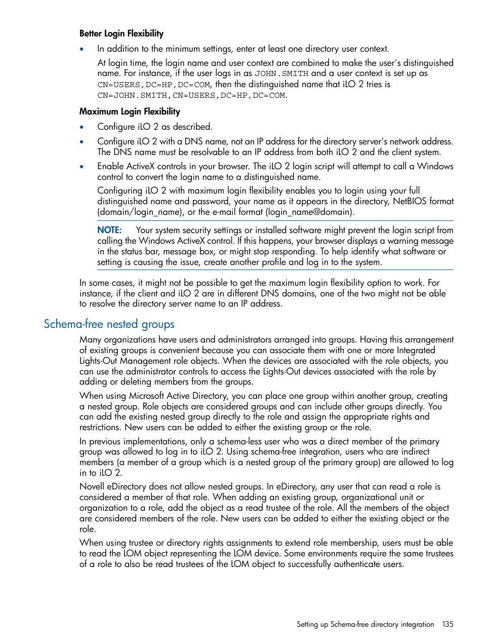 Schema-free nested groups | HP Integrated Lights-Out 2 User Manual | Page 135 / 224