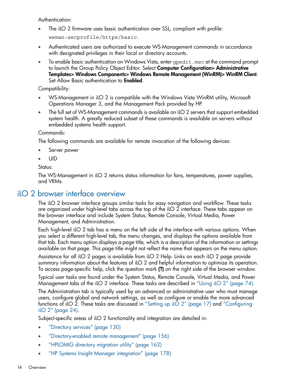 Ilo 2 browser interface overview | HP Integrated Lights-Out 2 User Manual | Page 14 / 224