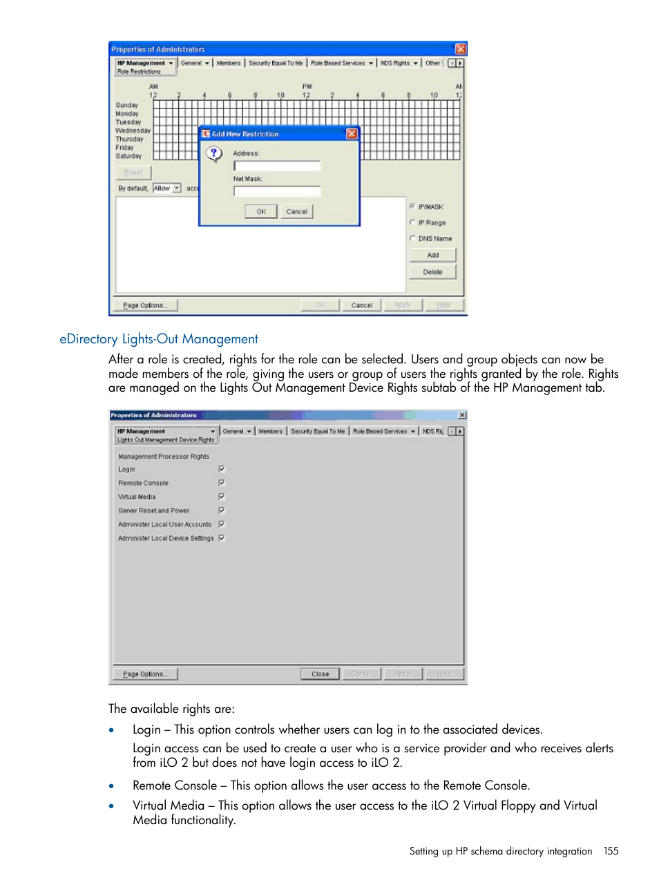 Edirectory lights-out management | HP Integrated Lights-Out 2 User Manual | Page 155 / 224