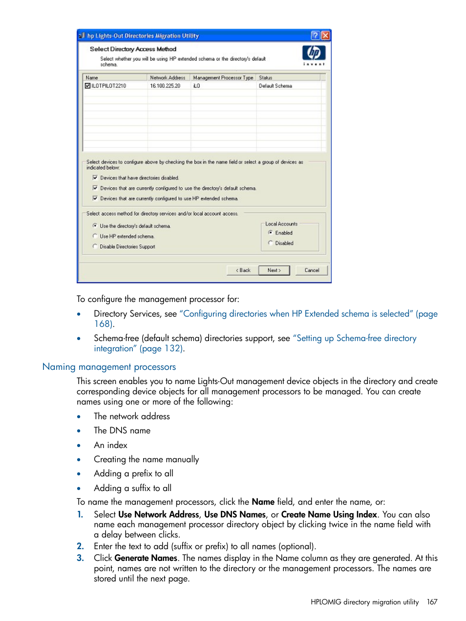 Naming management processors | HP Integrated Lights-Out 2 User Manual | Page 167 / 224