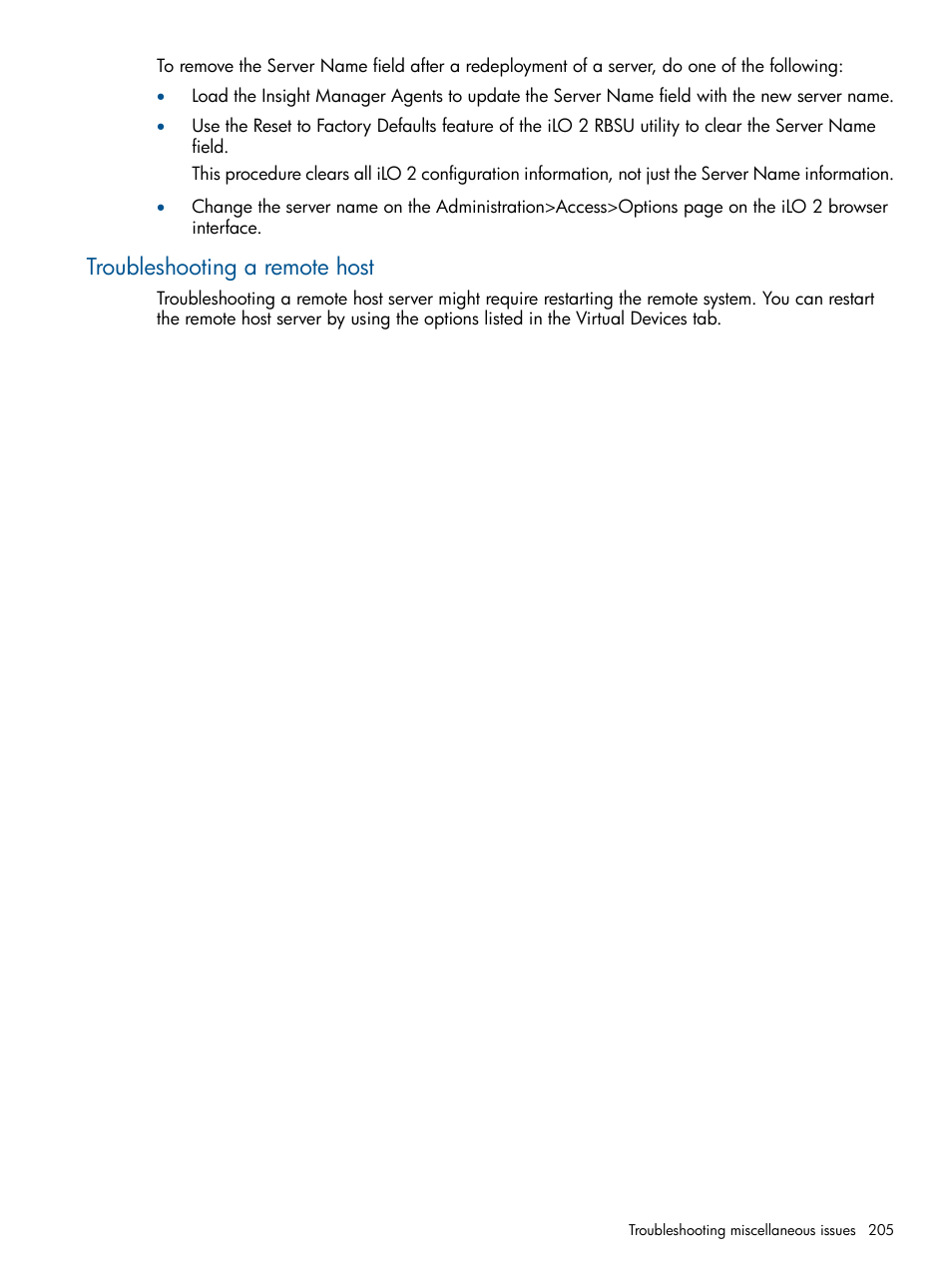 Troubleshooting a remote host | HP Integrated Lights-Out 2 User Manual | Page 205 / 224