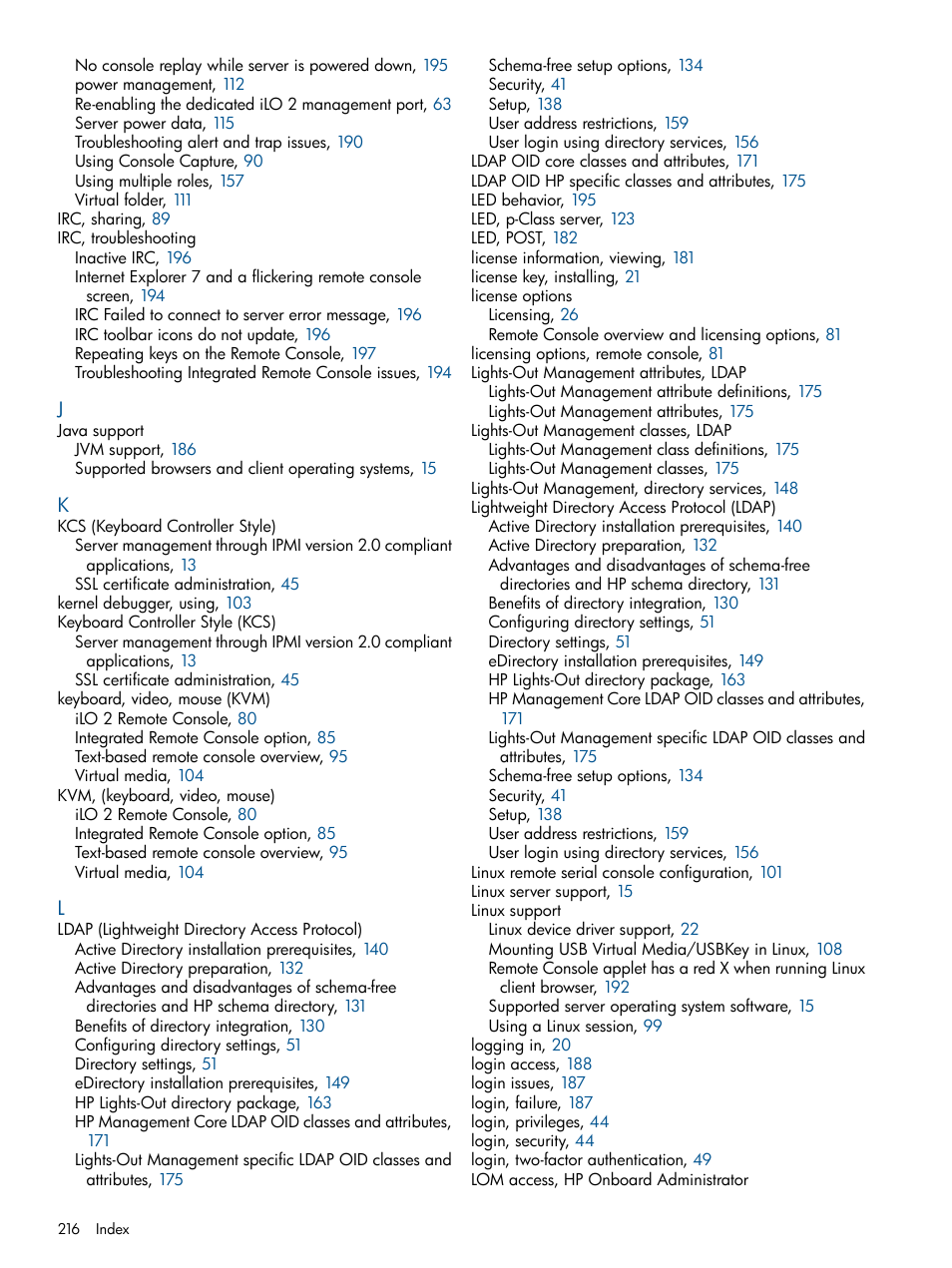 HP Integrated Lights-Out 2 User Manual | Page 216 / 224