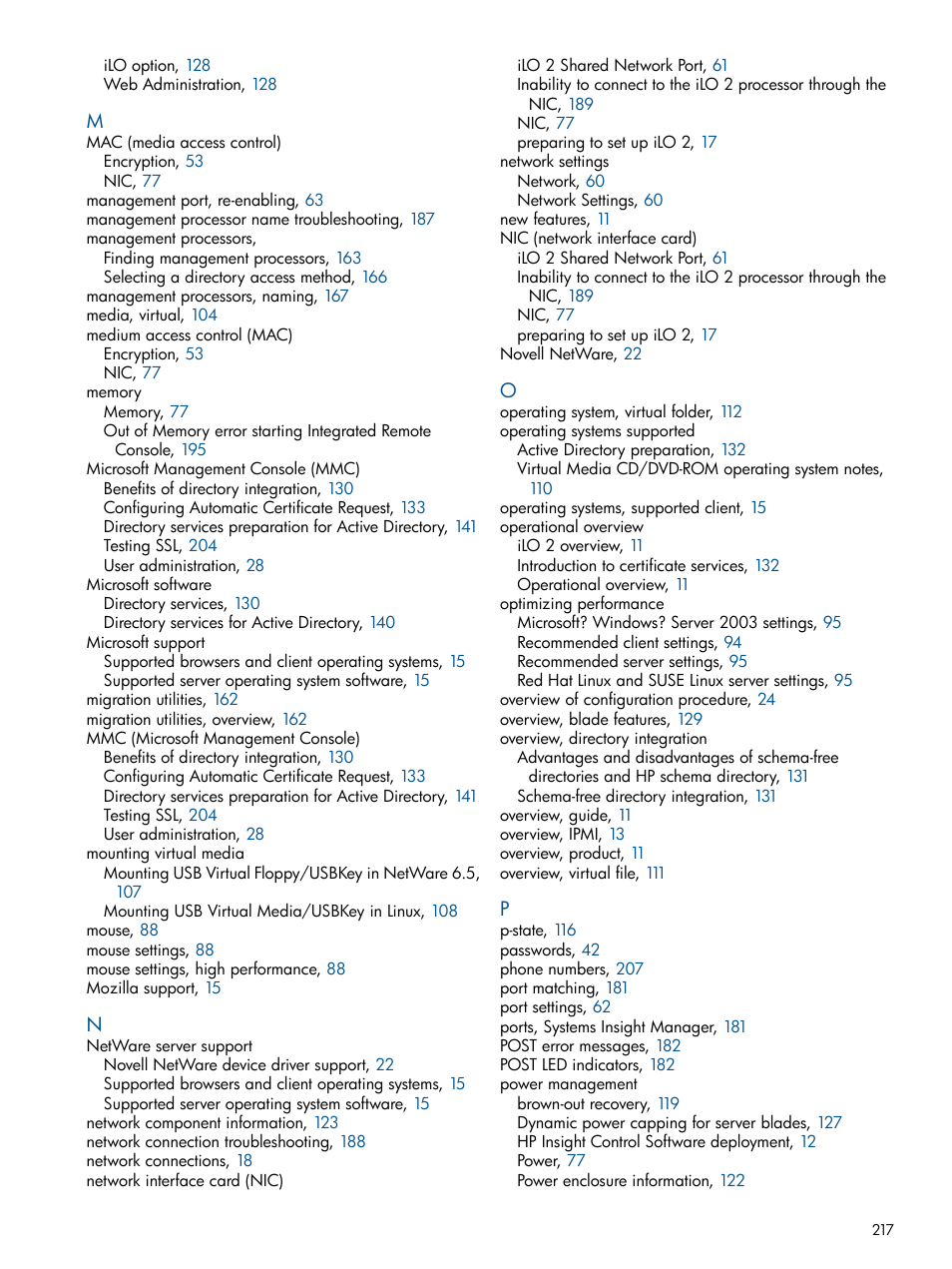 HP Integrated Lights-Out 2 User Manual | Page 217 / 224