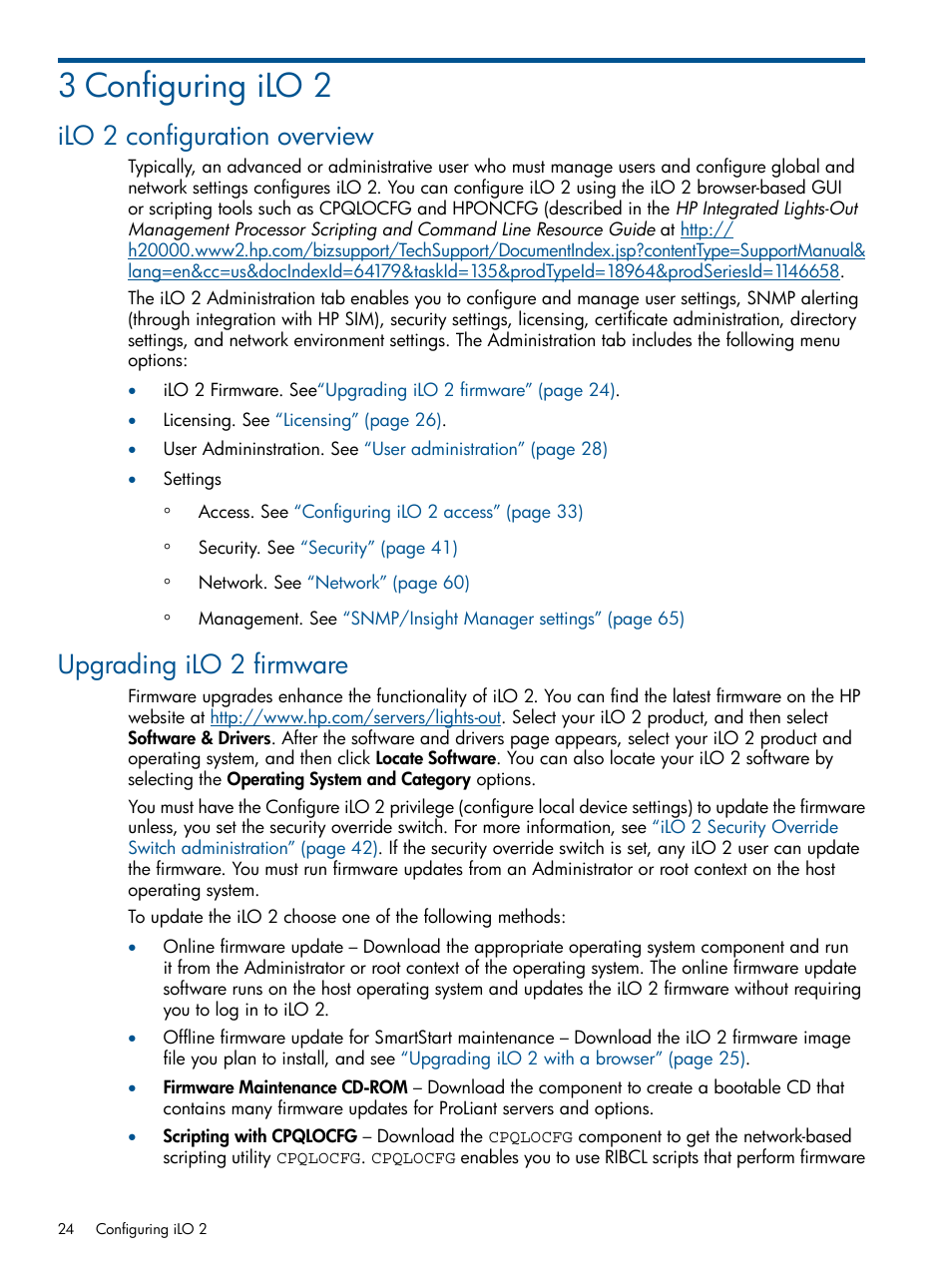 3 configuring ilo 2, Ilo 2 configuration overview, Upgrading ilo 2 firmware | Configuring | HP Integrated Lights-Out 2 User Manual | Page 24 / 224