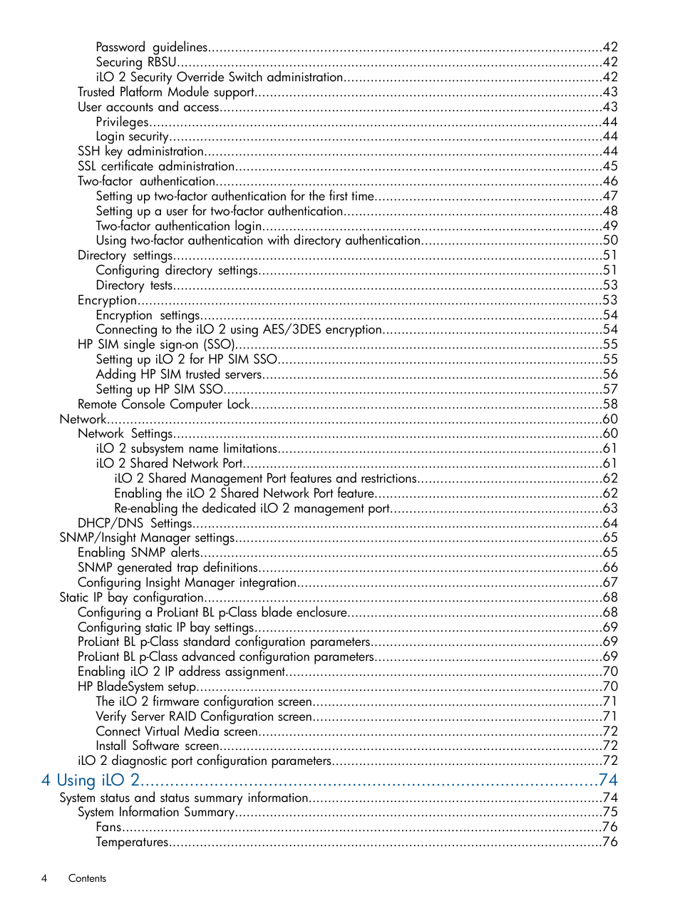 4 using ilo 2 | HP Integrated Lights-Out 2 User Manual | Page 4 / 224