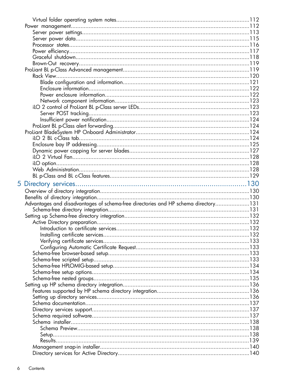 5 directory services | HP Integrated Lights-Out 2 User Manual | Page 6 / 224