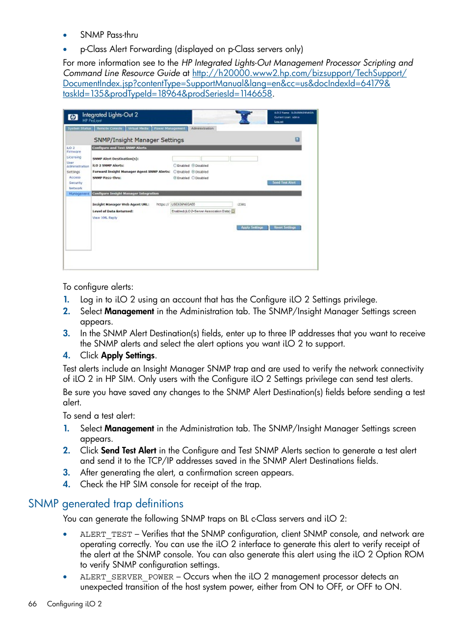 Snmp generated trap definitions | HP Integrated Lights-Out 2 User Manual | Page 66 / 224