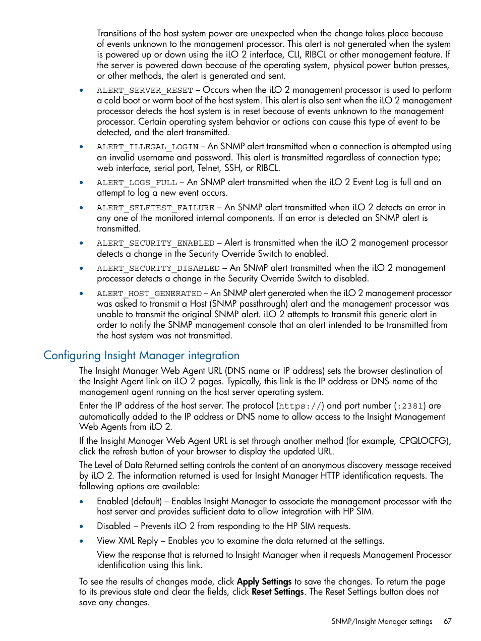 Configuring insight manager integration | HP Integrated Lights-Out 2 User Manual | Page 67 / 224