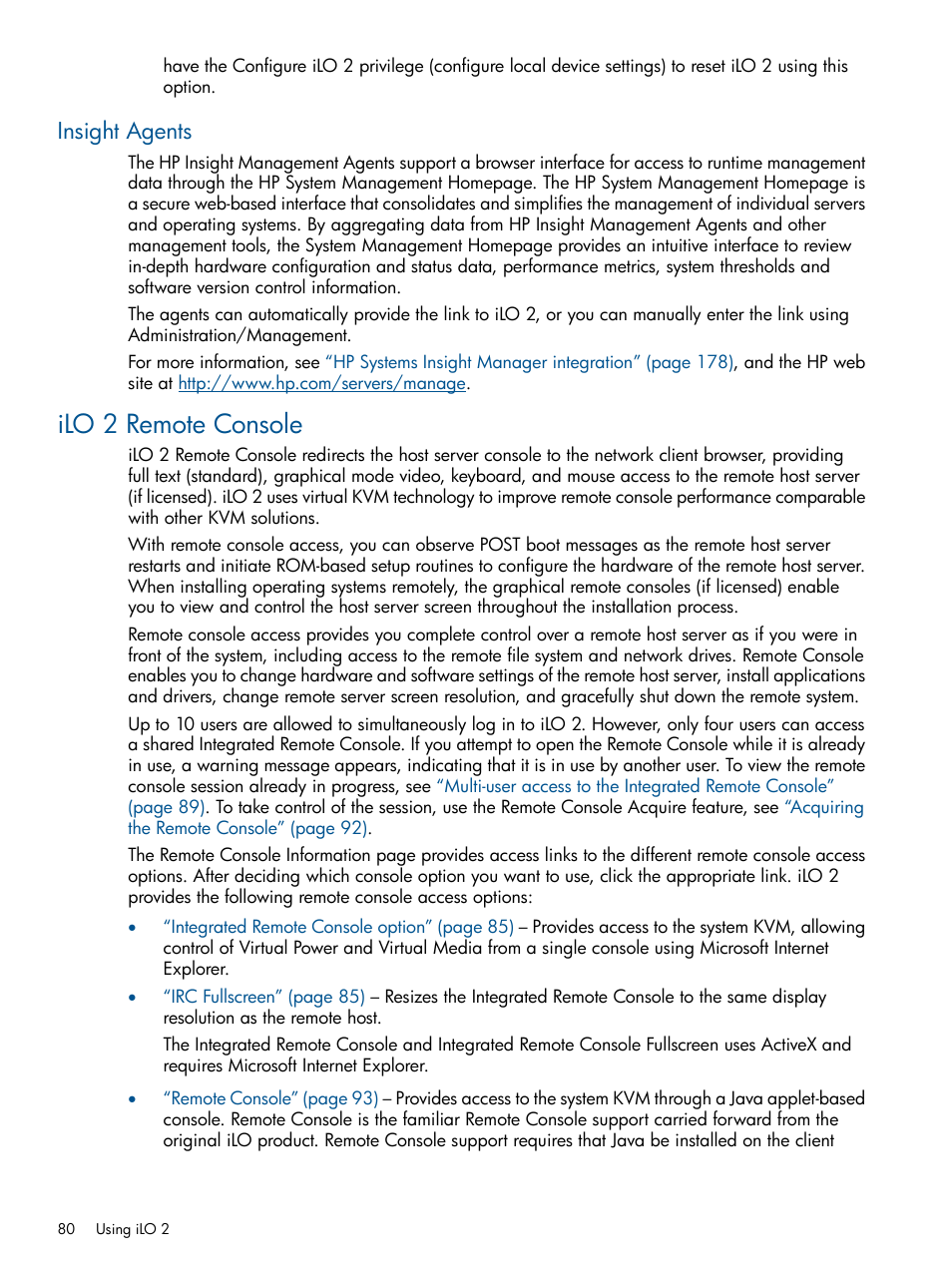 Insight agents, Ilo 2 remote console | HP Integrated Lights-Out 2 User Manual | Page 80 / 224