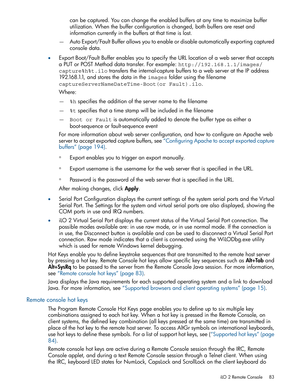 Remote console hot keys | HP Integrated Lights-Out 2 User Manual | Page 83 / 224