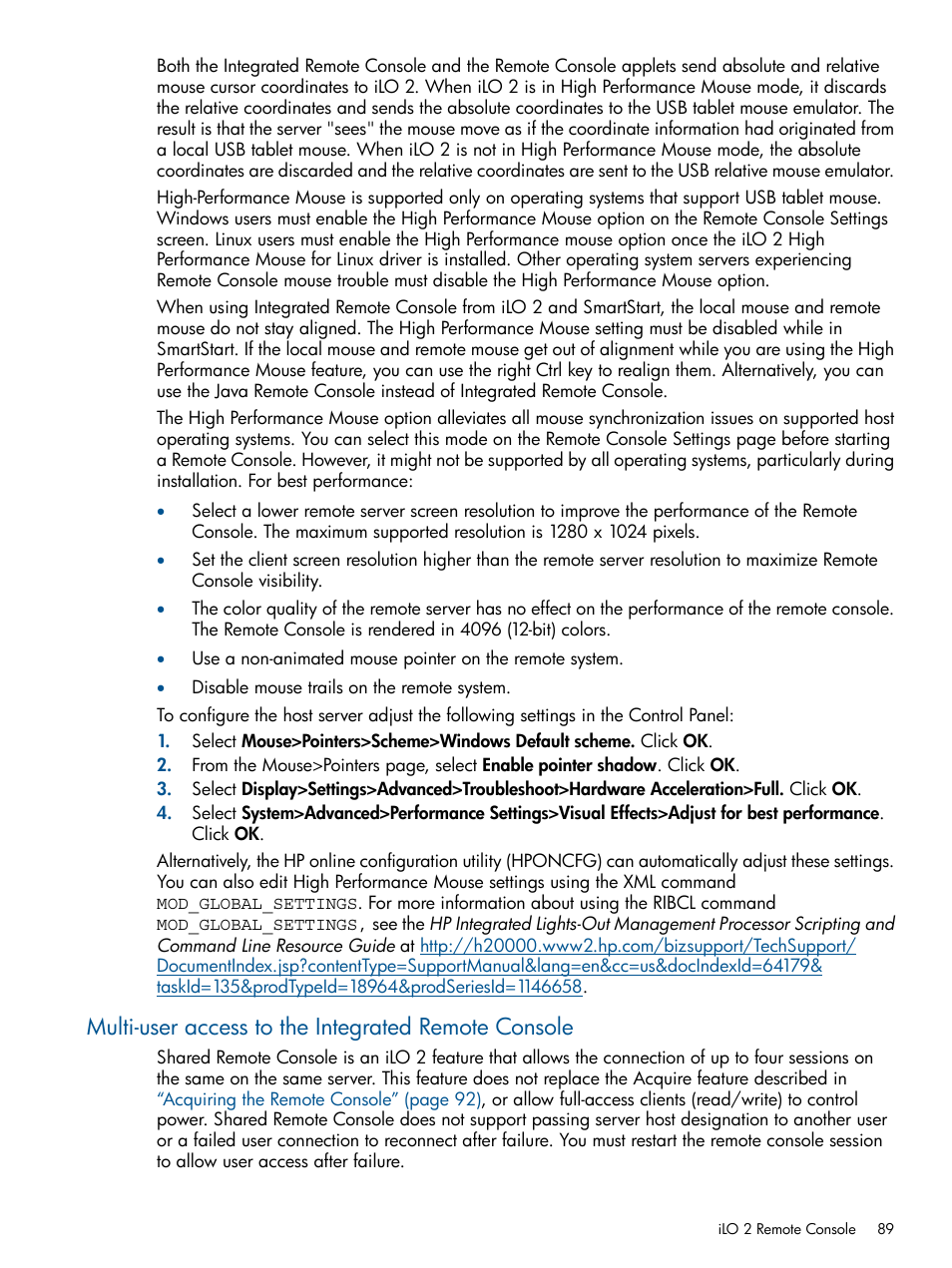 Multi-user access to the integrated remote console | HP Integrated Lights-Out 2 User Manual | Page 89 / 224