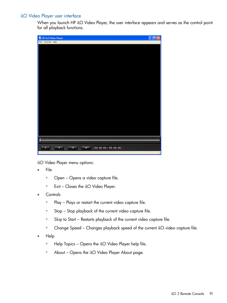 Ilo video player user interface | HP Integrated Lights-Out 2 User Manual | Page 91 / 224