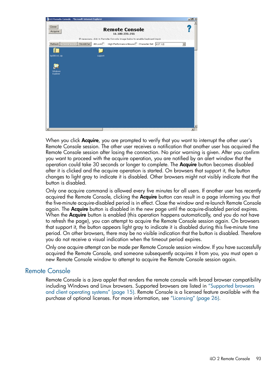 Remote console | HP Integrated Lights-Out 2 User Manual | Page 93 / 224
