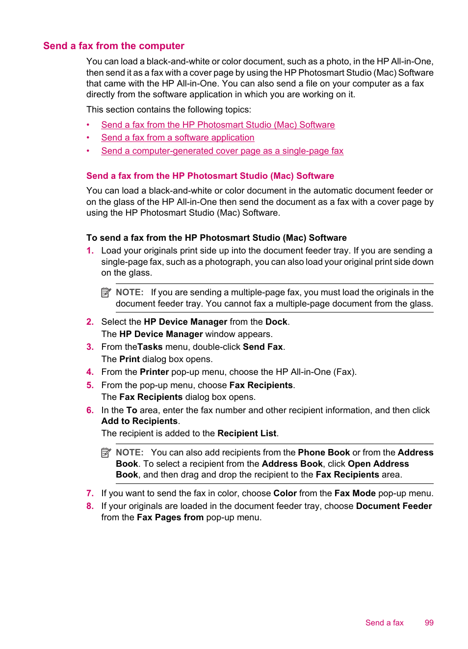 Send a fax from the computer | HP Officejet J5740 All-in-One Printer User Manual | Page 101 / 296