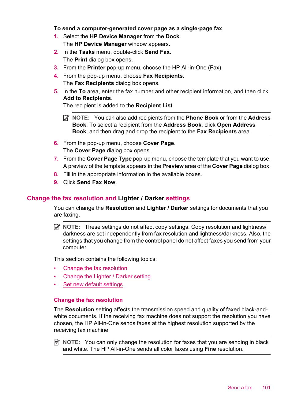 Change the fax resolution | HP Officejet J5740 All-in-One Printer User Manual | Page 103 / 296