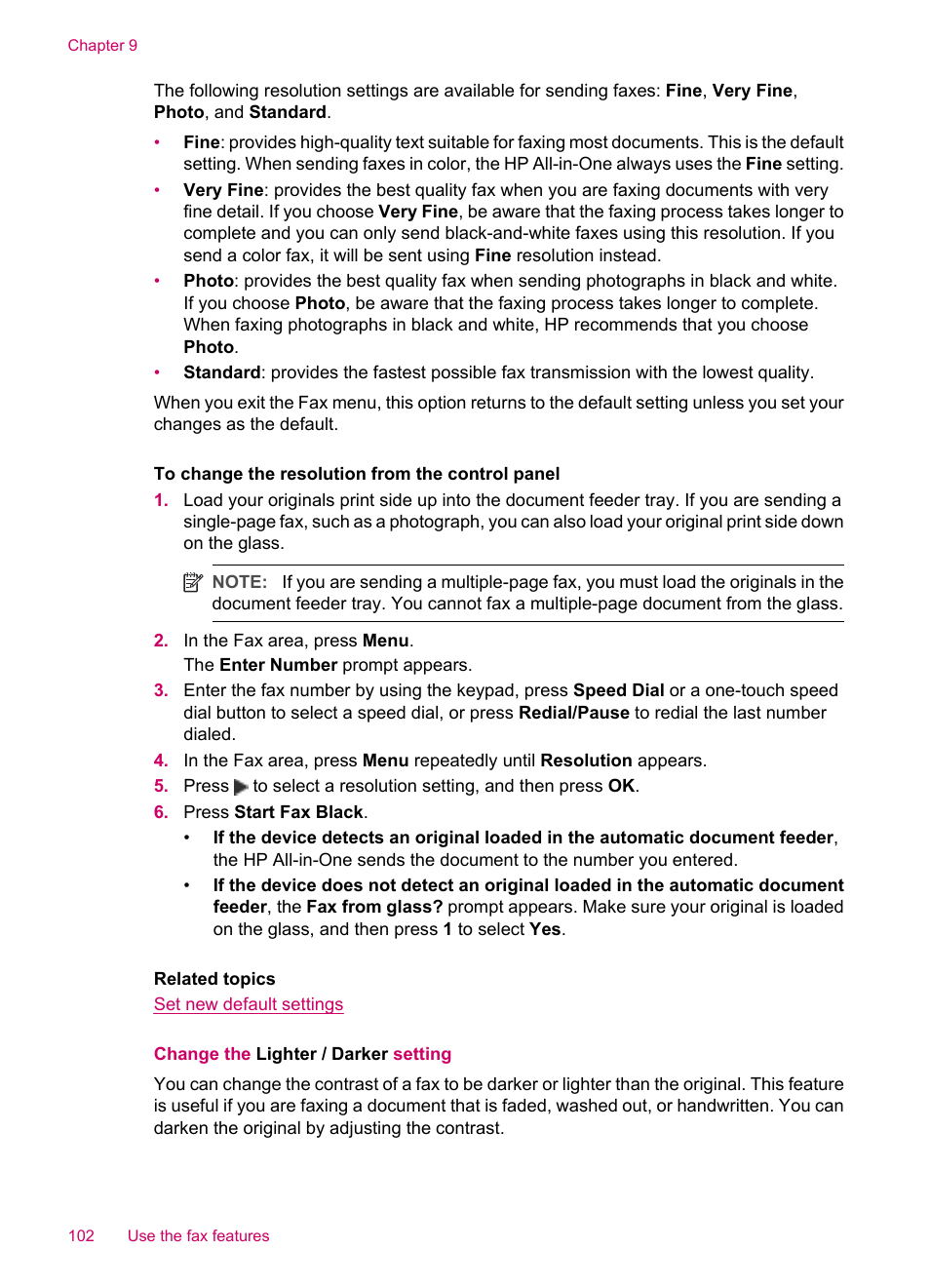 Change the lighter / darker setting | HP Officejet J5740 All-in-One Printer User Manual | Page 104 / 296