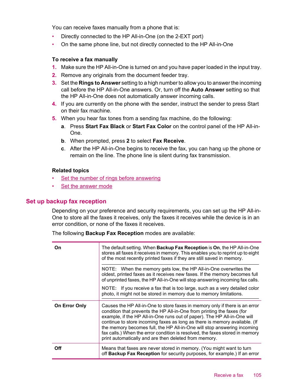 Set up backup fax reception | HP Officejet J5740 All-in-One Printer User Manual | Page 107 / 296