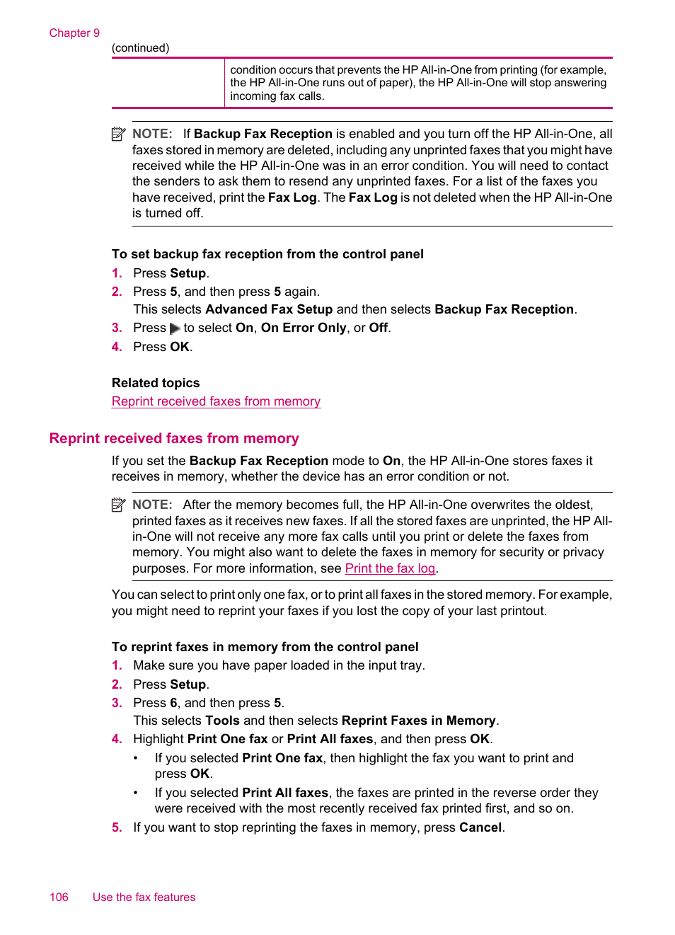 Reprint received faxes from memory | HP Officejet J5740 All-in-One Printer User Manual | Page 108 / 296