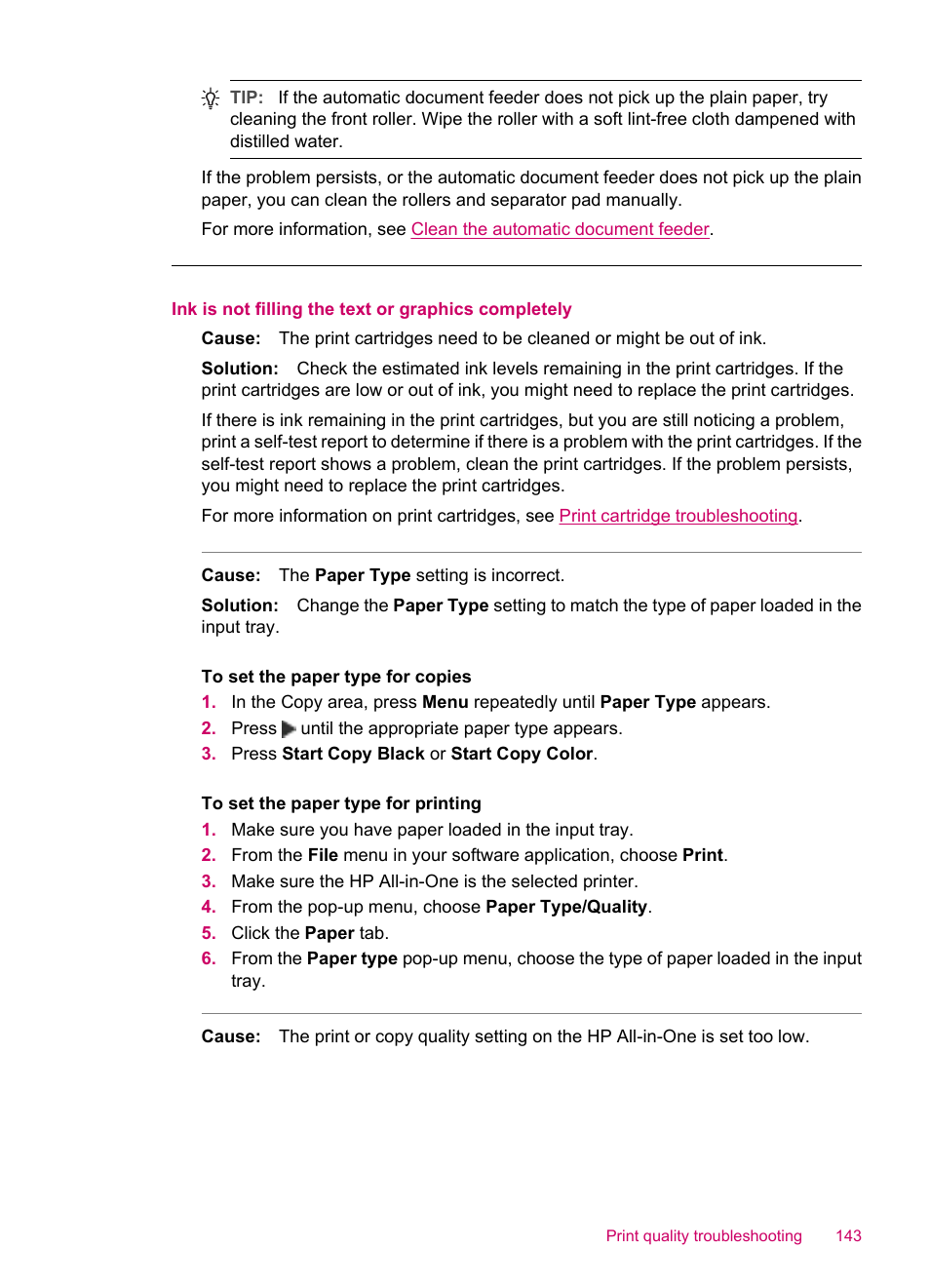 Ink is not filling the text or graphics completely | HP Officejet J5740 All-in-One Printer User Manual | Page 145 / 296