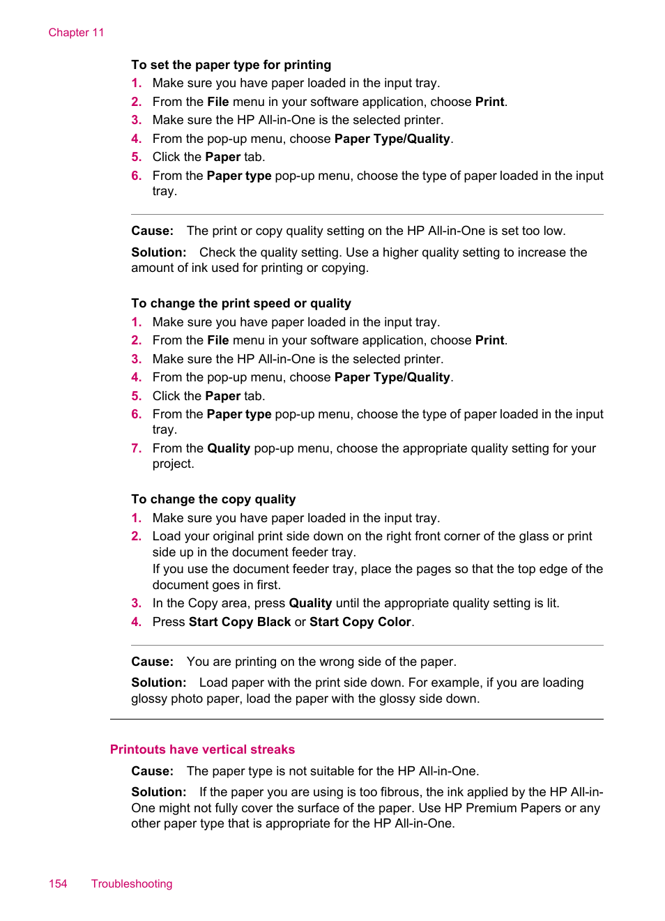 Printouts have vertical streaks | HP Officejet J5740 All-in-One Printer User Manual | Page 156 / 296