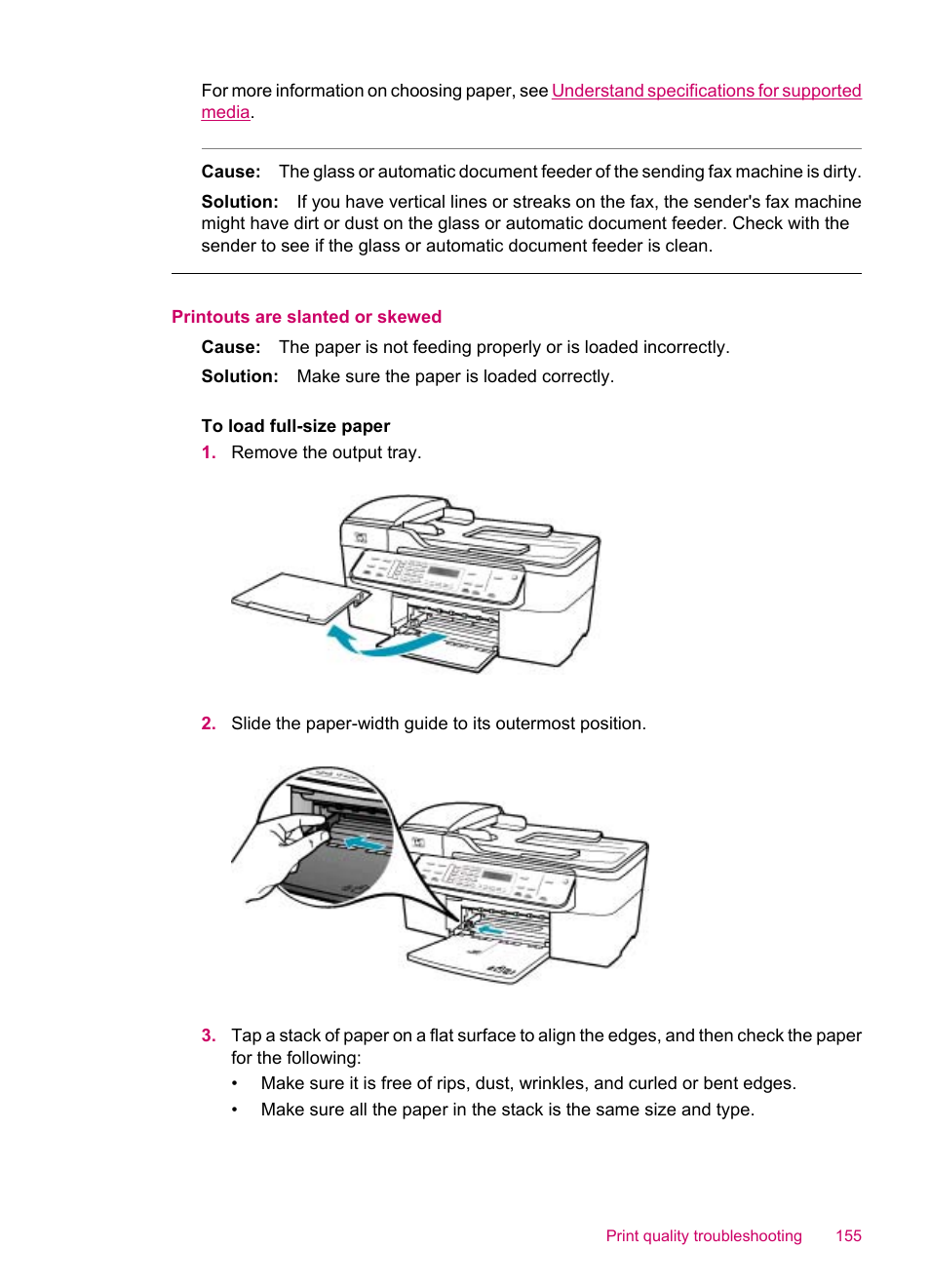 Printouts are slanted or skewed | HP Officejet J5740 All-in-One Printer User Manual | Page 157 / 296