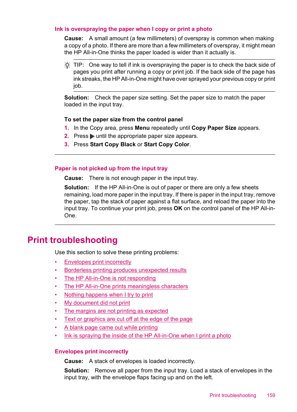 Print troubleshooting, Paper is not picked up from the input tray | HP Officejet J5740 All-in-One Printer User Manual | Page 161 / 296