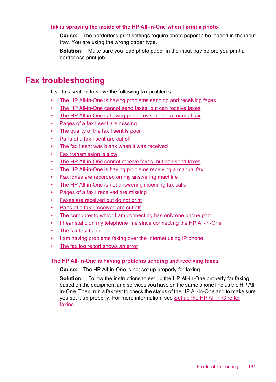 Fax troubleshooting | HP Officejet J5740 All-in-One Printer User Manual | Page 183 / 296