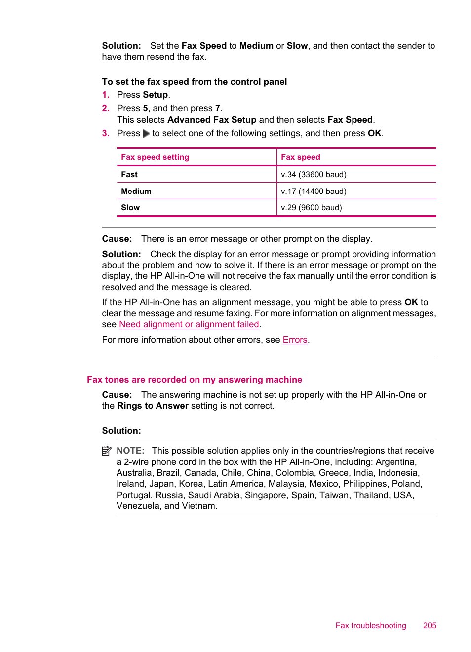 Fax tones are recorded on my answering machine | HP Officejet J5740 All-in-One Printer User Manual | Page 207 / 296