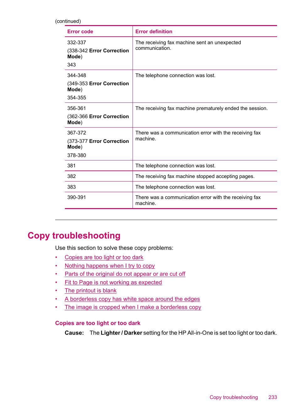 Copy troubleshooting | HP Officejet J5740 All-in-One Printer User Manual | Page 235 / 296