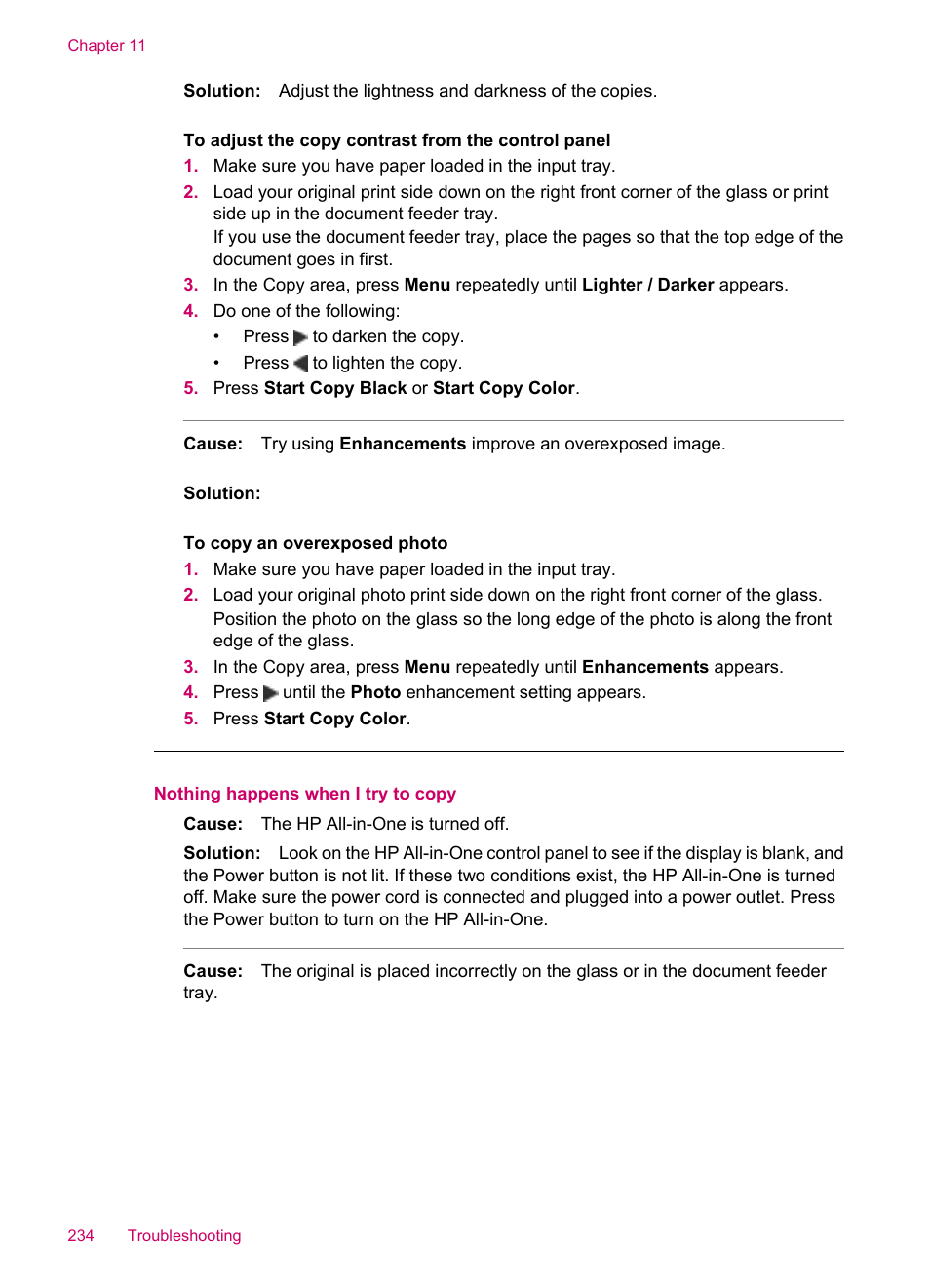 Nothing happens when i try to copy | HP Officejet J5740 All-in-One Printer User Manual | Page 236 / 296