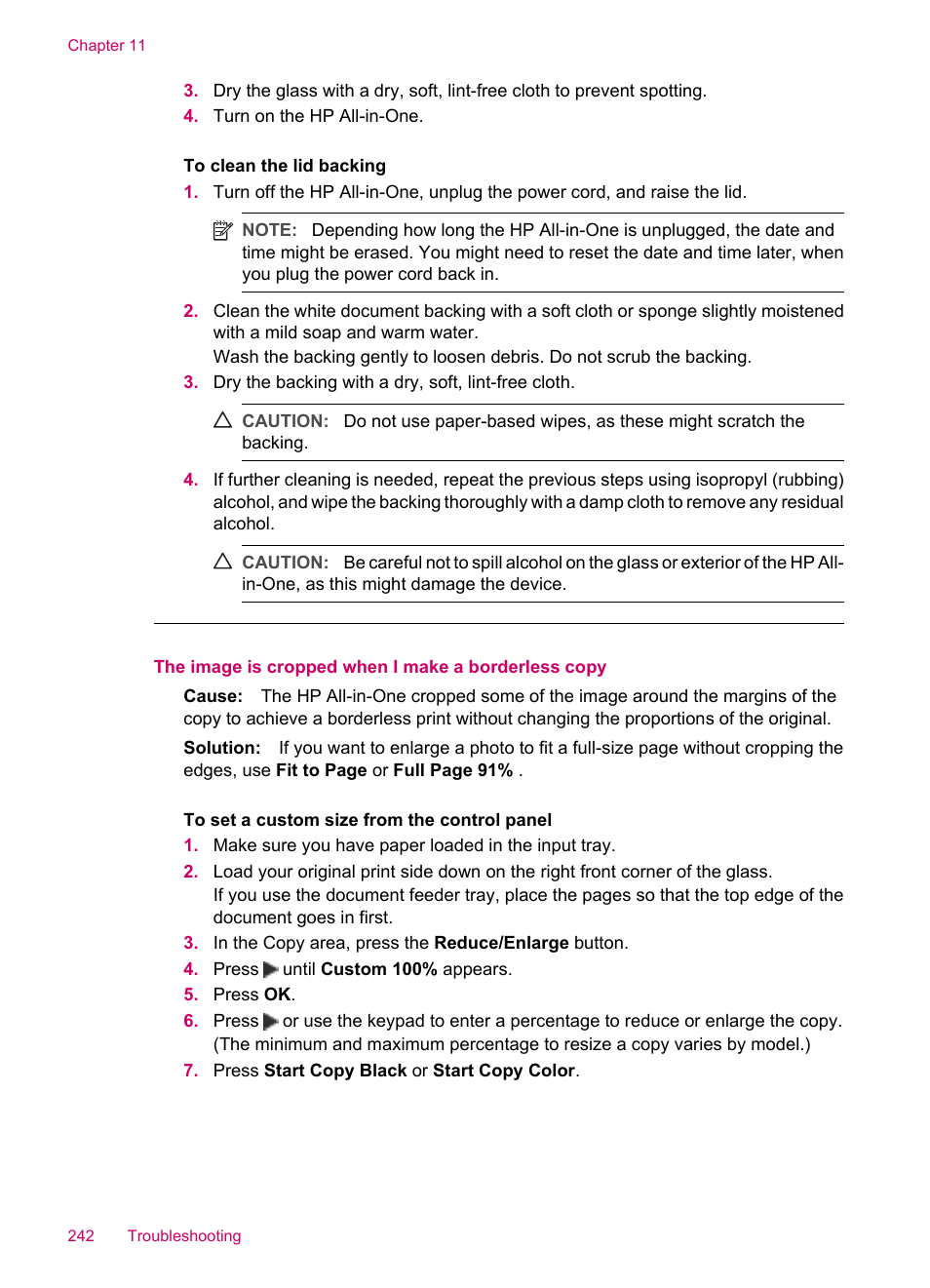 The image is cropped when i make a borderless copy | HP Officejet J5740 All-in-One Printer User Manual | Page 244 / 296