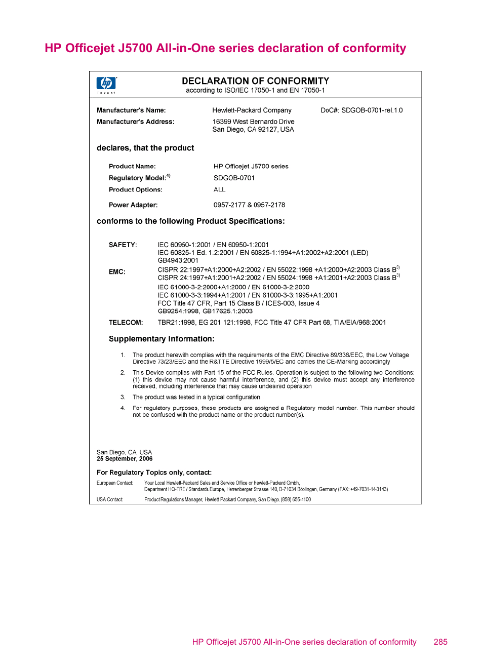 HP Officejet J5740 All-in-One Printer User Manual | Page 287 / 296