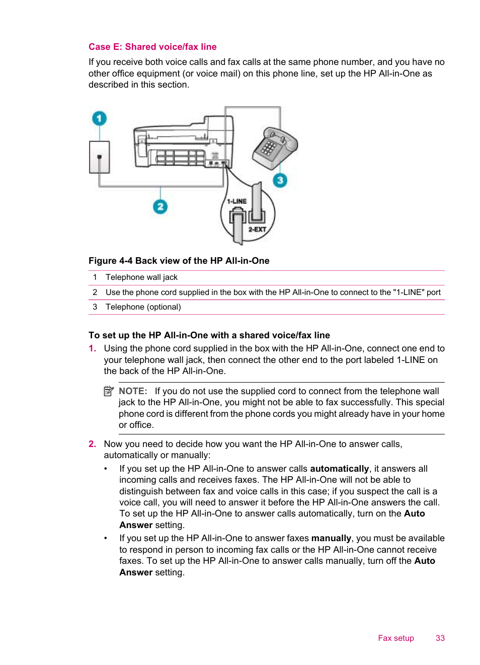 Case e: shared voice/fax line | HP Officejet J5740 All-in-One Printer User Manual | Page 35 / 296