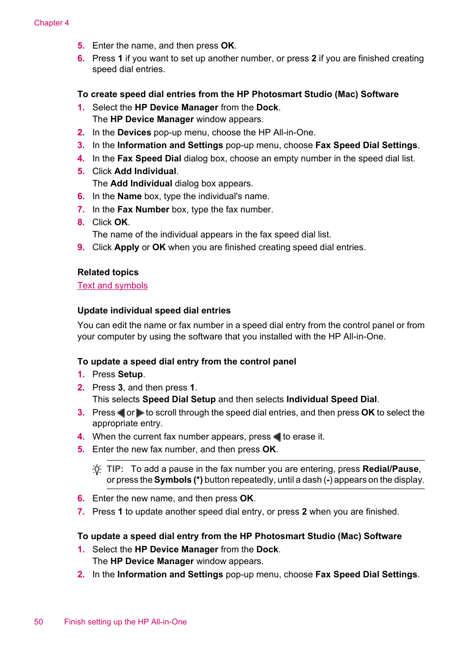 Update individual speed dial entries | HP Officejet J5740 All-in-One Printer User Manual | Page 52 / 296