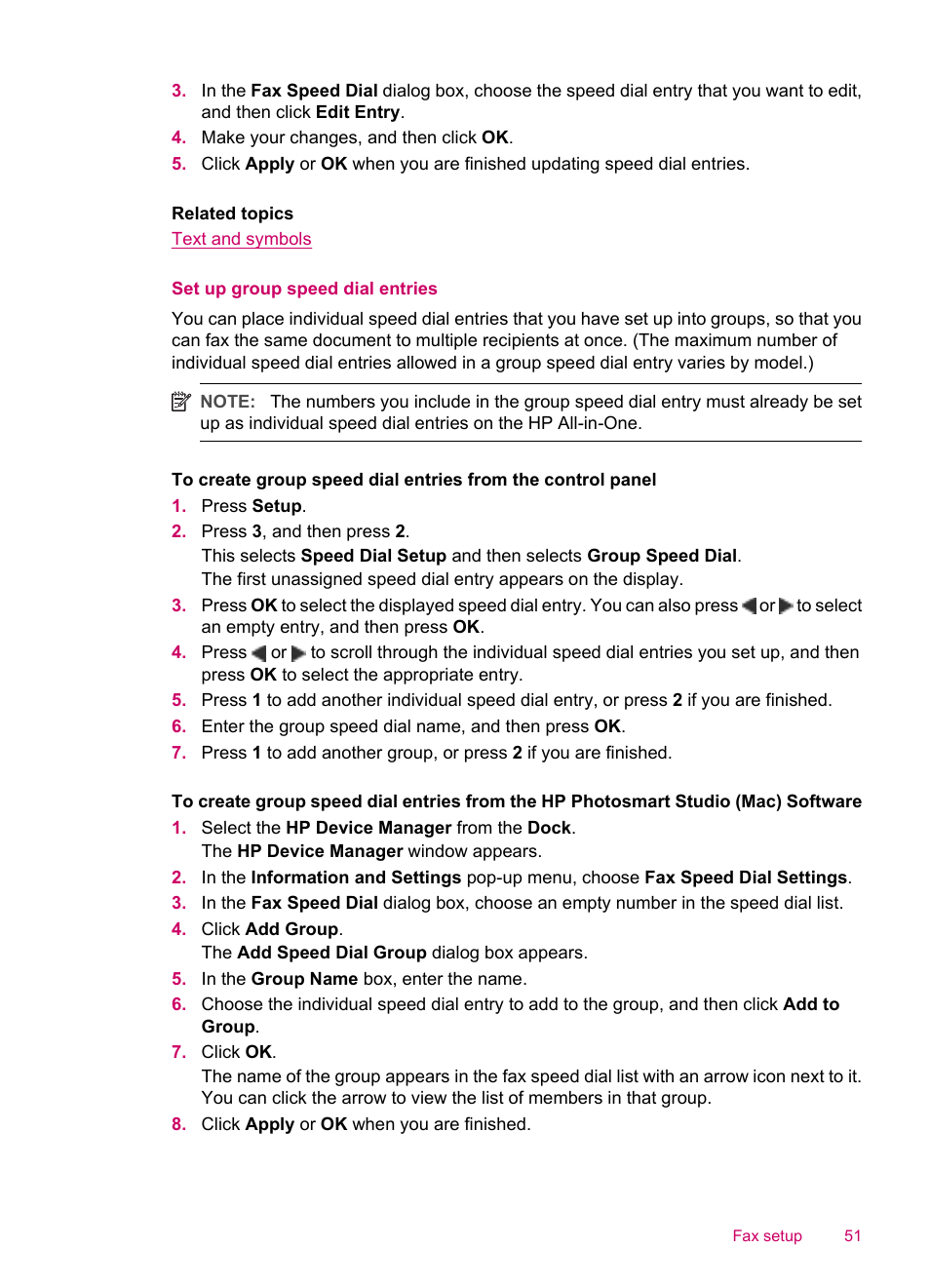 Set up group speed dial entries | HP Officejet J5740 All-in-One Printer User Manual | Page 53 / 296