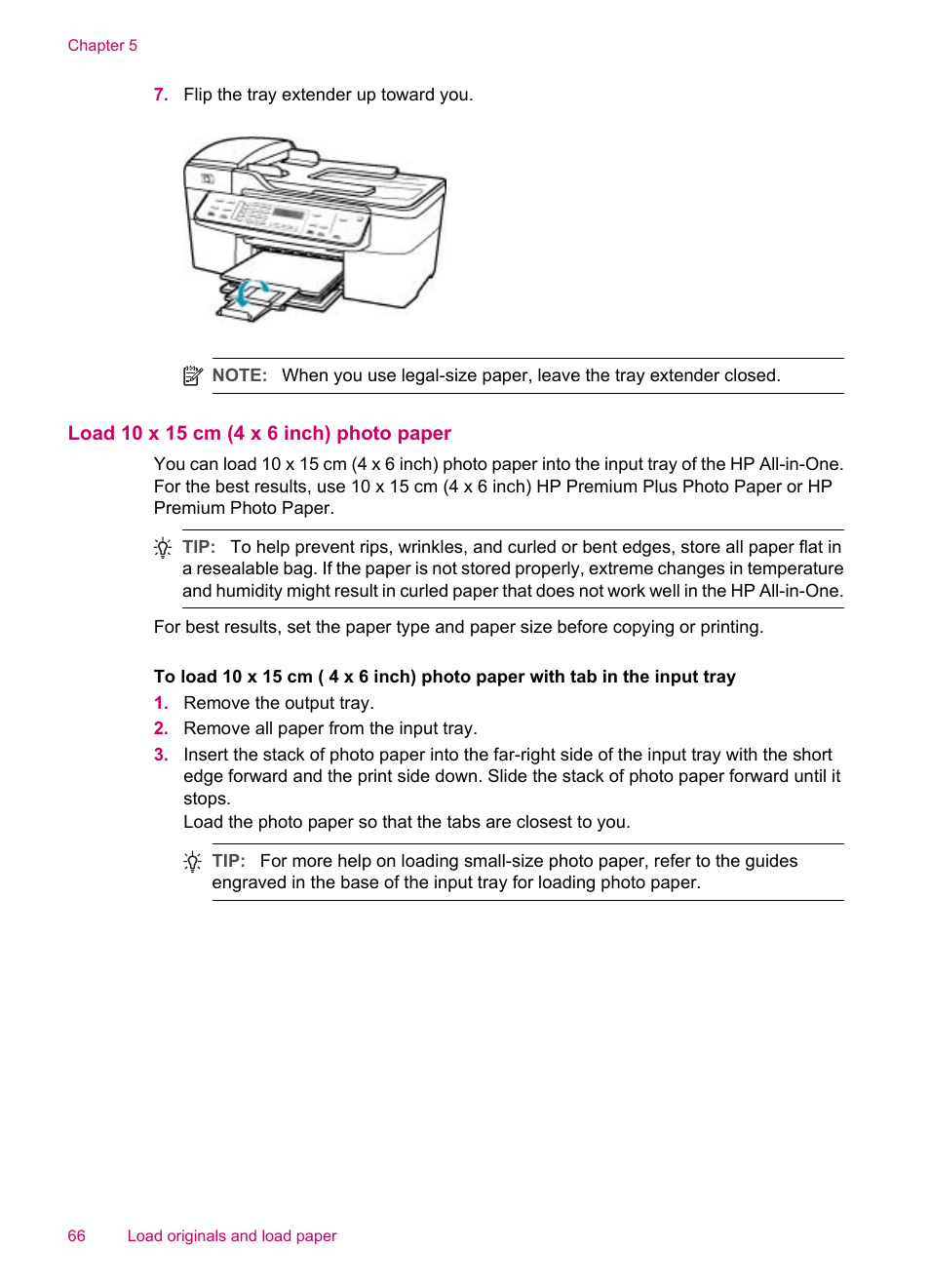 Load 10 x 15 cm (4 x 6 inch) photo paper | HP Officejet J5740 All-in-One Printer User Manual | Page 68 / 296